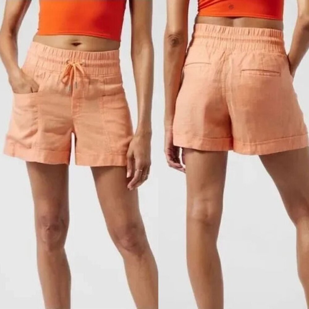 Athleta Cabo Linen Shorts Size 6 Pull On Pockets 4” Resort Travel Beach NEW
